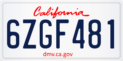 CA license plate 6ZGF481