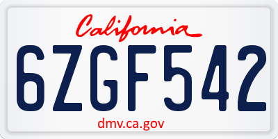 CA license plate 6ZGF542