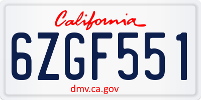 CA license plate 6ZGF551