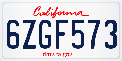 CA license plate 6ZGF573