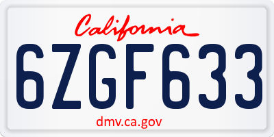 CA license plate 6ZGF633