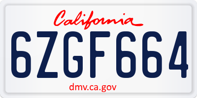 CA license plate 6ZGF664