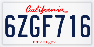 CA license plate 6ZGF716