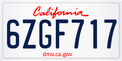 CA license plate 6ZGF717