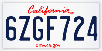 CA license plate 6ZGF724