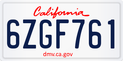 CA license plate 6ZGF761