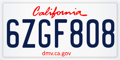CA license plate 6ZGF808