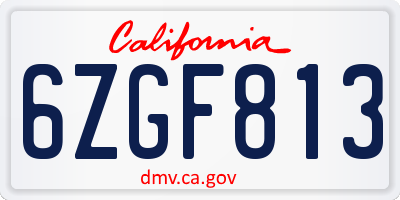 CA license plate 6ZGF813