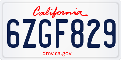 CA license plate 6ZGF829