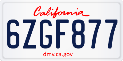 CA license plate 6ZGF877