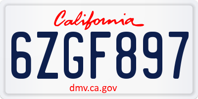 CA license plate 6ZGF897