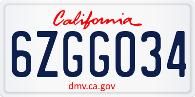 CA license plate 6ZGG034