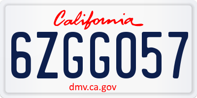 CA license plate 6ZGG057