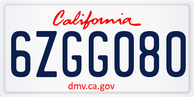 CA license plate 6ZGG080