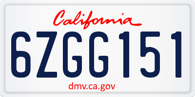 CA license plate 6ZGG151