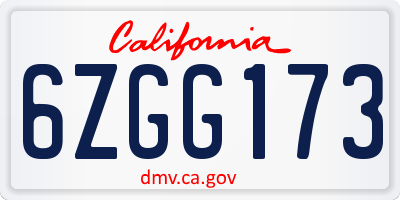 CA license plate 6ZGG173