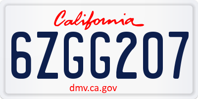 CA license plate 6ZGG207
