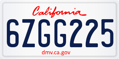 CA license plate 6ZGG225