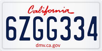 CA license plate 6ZGG334