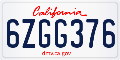 CA license plate 6ZGG376