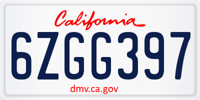 CA license plate 6ZGG397