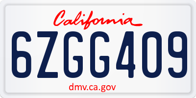 CA license plate 6ZGG409