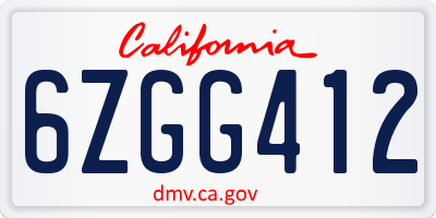 CA license plate 6ZGG412