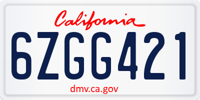 CA license plate 6ZGG421