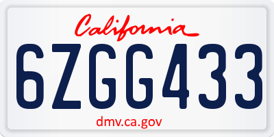 CA license plate 6ZGG433