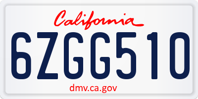 CA license plate 6ZGG510