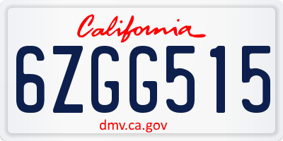 CA license plate 6ZGG515