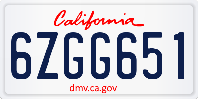 CA license plate 6ZGG651