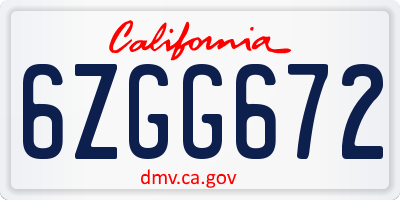 CA license plate 6ZGG672