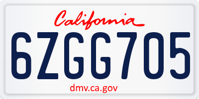 CA license plate 6ZGG705