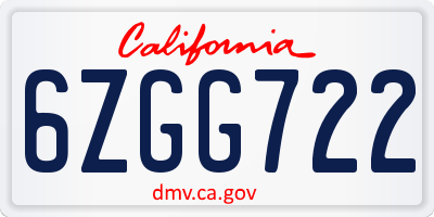 CA license plate 6ZGG722