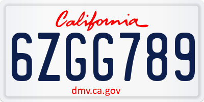 CA license plate 6ZGG789