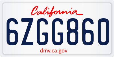 CA license plate 6ZGG860