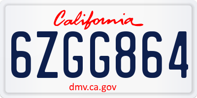 CA license plate 6ZGG864