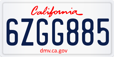 CA license plate 6ZGG885