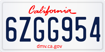 CA license plate 6ZGG954