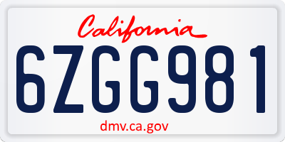 CA license plate 6ZGG981