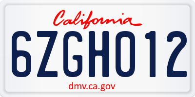 CA license plate 6ZGH012