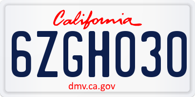 CA license plate 6ZGH030