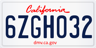 CA license plate 6ZGH032