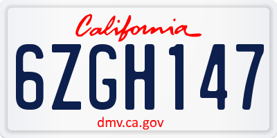 CA license plate 6ZGH147