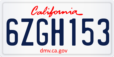CA license plate 6ZGH153