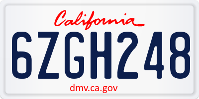CA license plate 6ZGH248