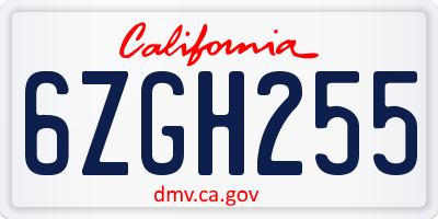 CA license plate 6ZGH255