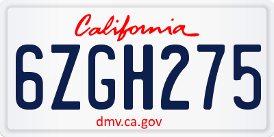 CA license plate 6ZGH275