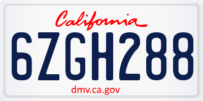 CA license plate 6ZGH288